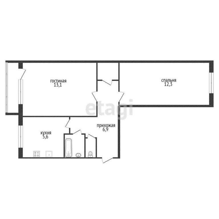 2-комн., 43 м², 5/5 этаж