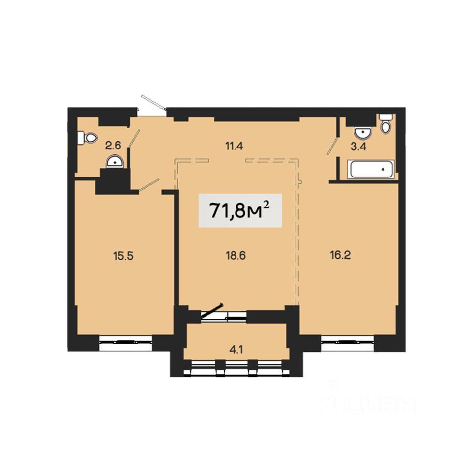 2-комн. квартира, 68.8 м2, 7/19 этаж