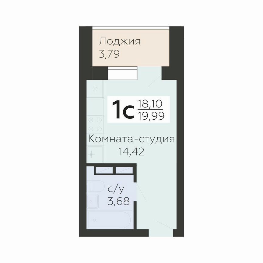 Студия, 20 м², 15/17 этаж