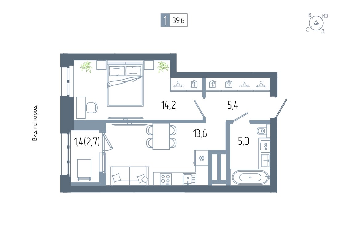 1-комн., 39.6 м², 20/24 этаж
