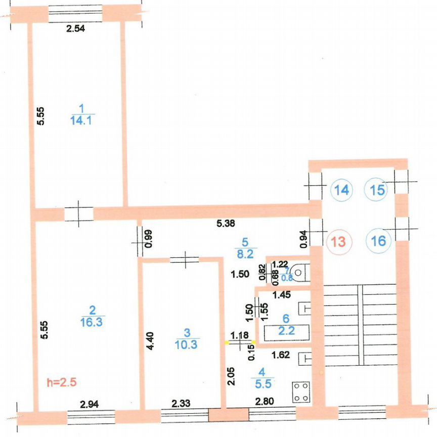 3-комн., 57 м², 2/2 этаж