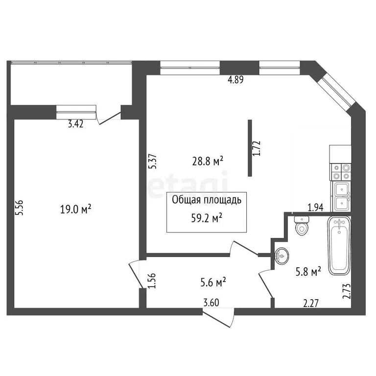 2-комн., 59.2 м², 9/10 этаж