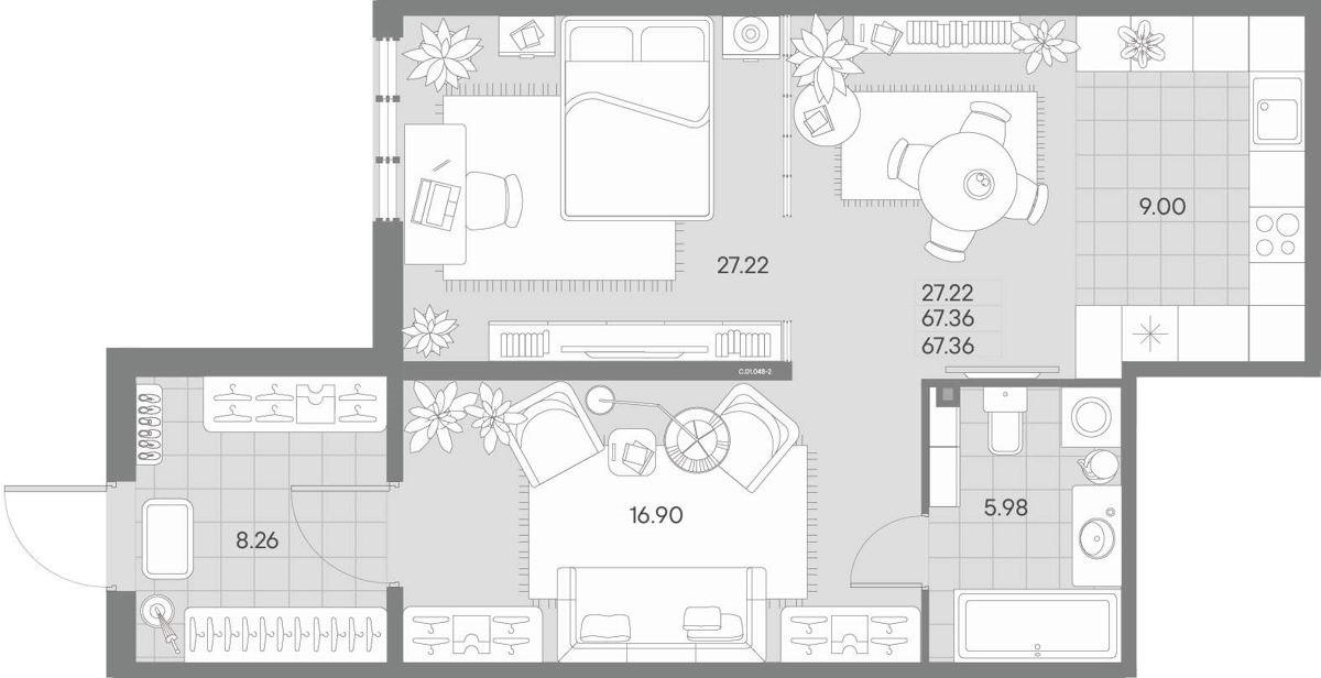 Студия, 65.4 м², 1/7 этаж