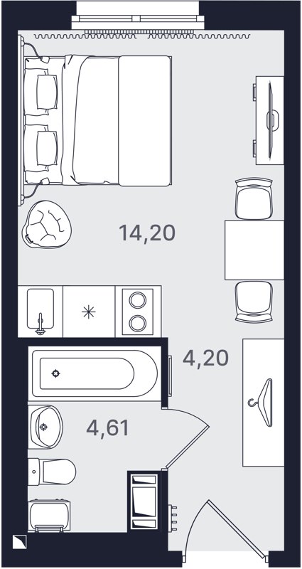 Студия, 23.01 м², 3/24 этаж