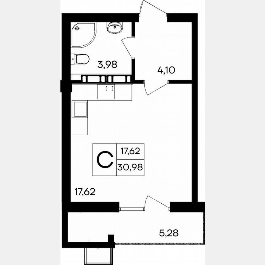 Студия, 31 м², 7/8 этаж