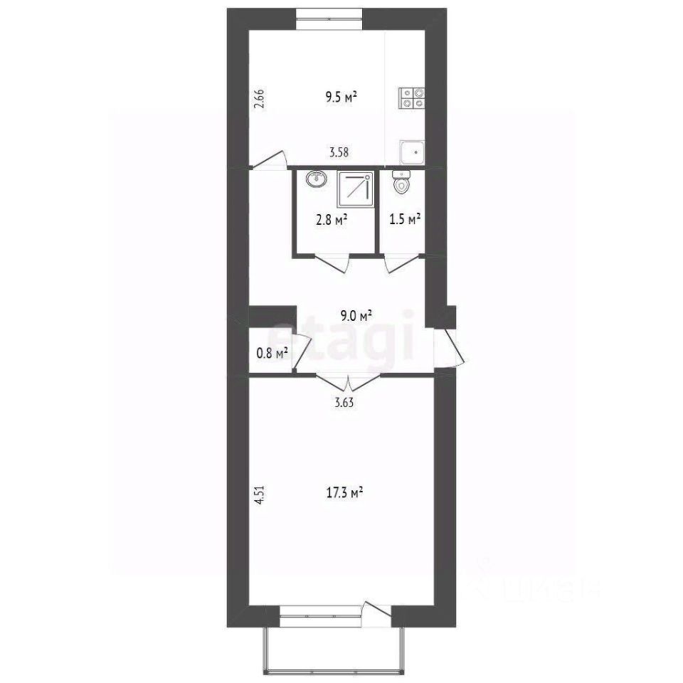 1-комн., 41 м², 4/5 этаж