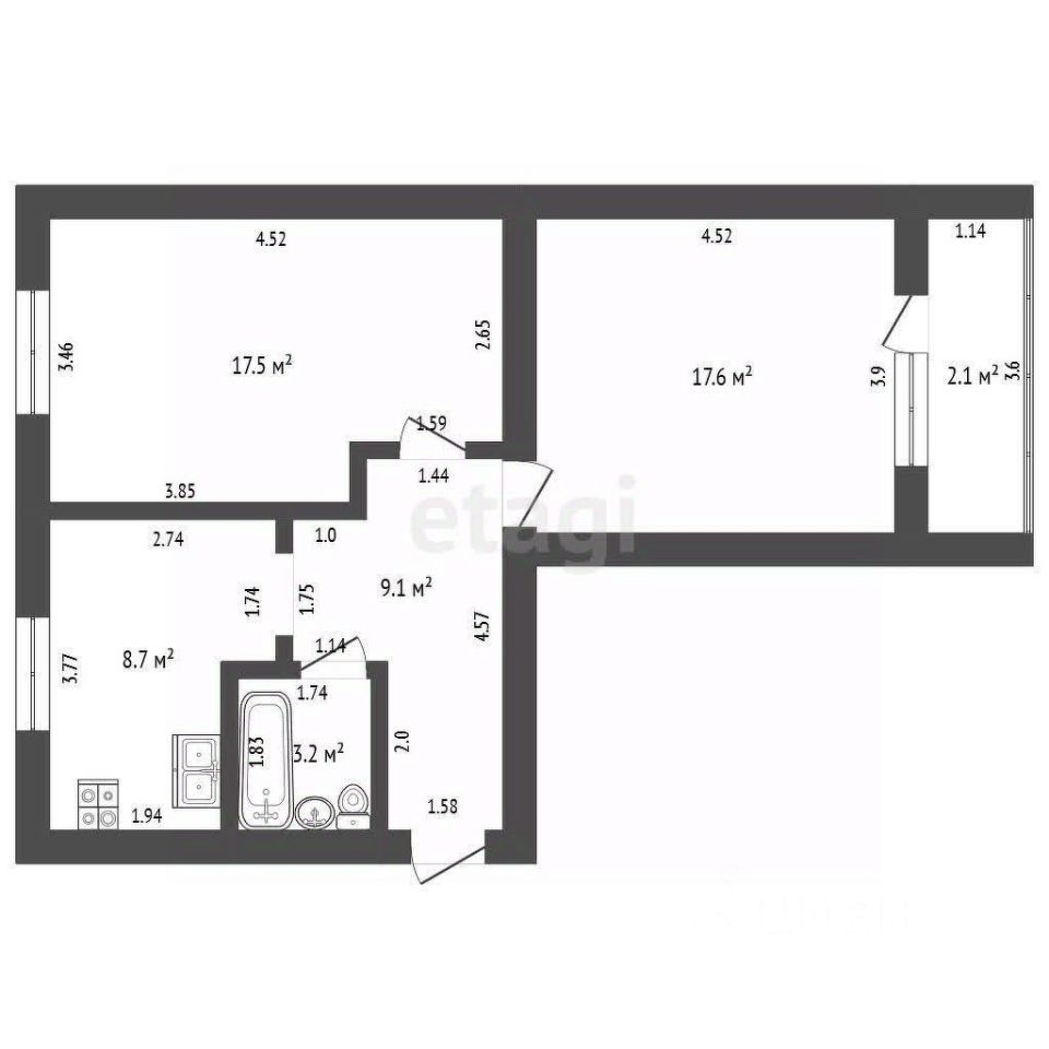 2-комн., 56.1 м², 3/3 этаж