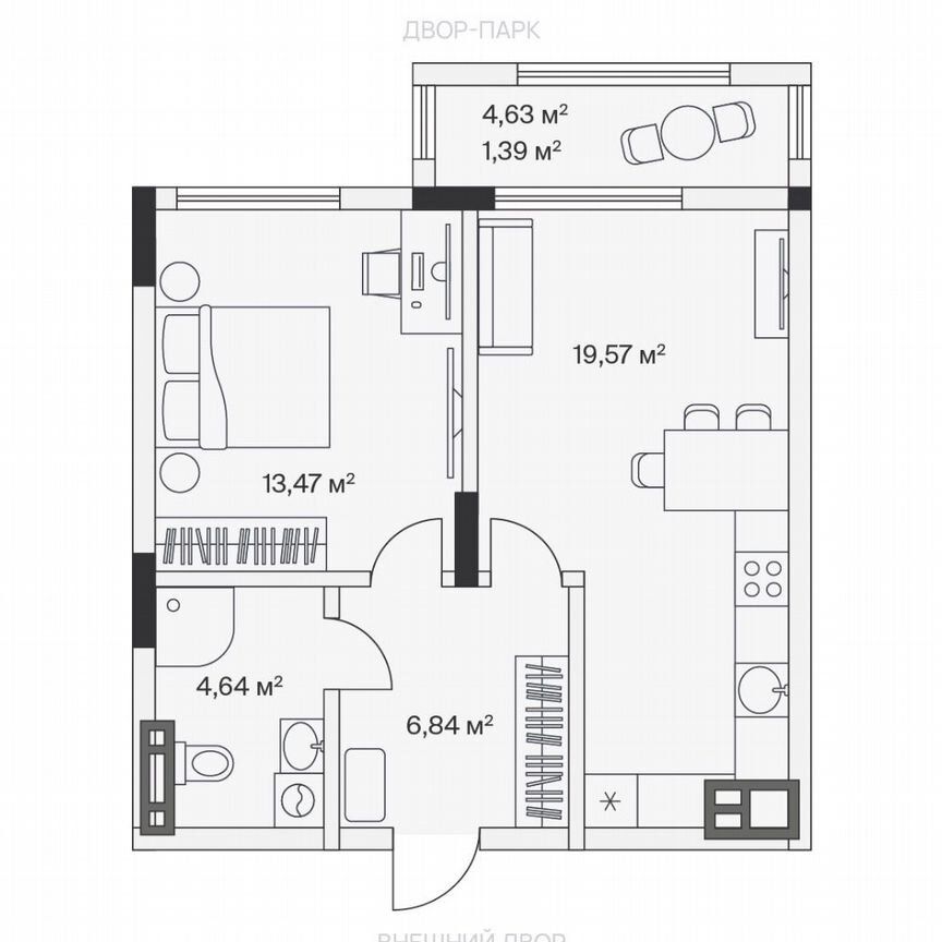 1-комн., 45 м², 5/7 этаж