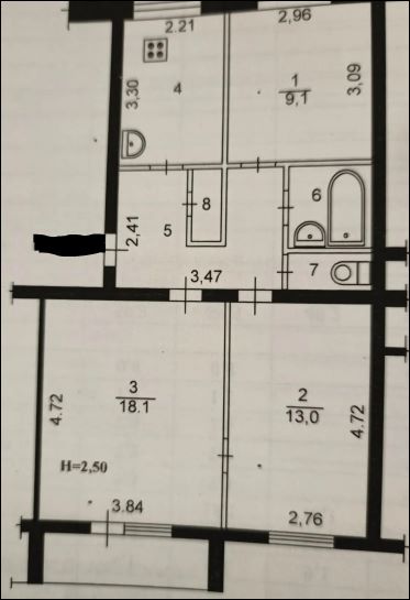 3-комн., 59.3 м², 4/5 этаж