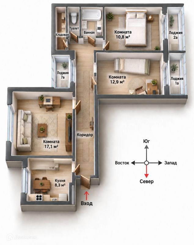 3-комн. квартира, 70.7 м2, 7/12 этаж