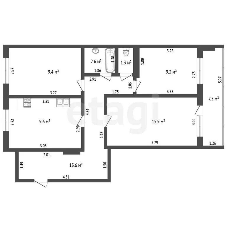 3-комн., 64 м², 6/8 этаж