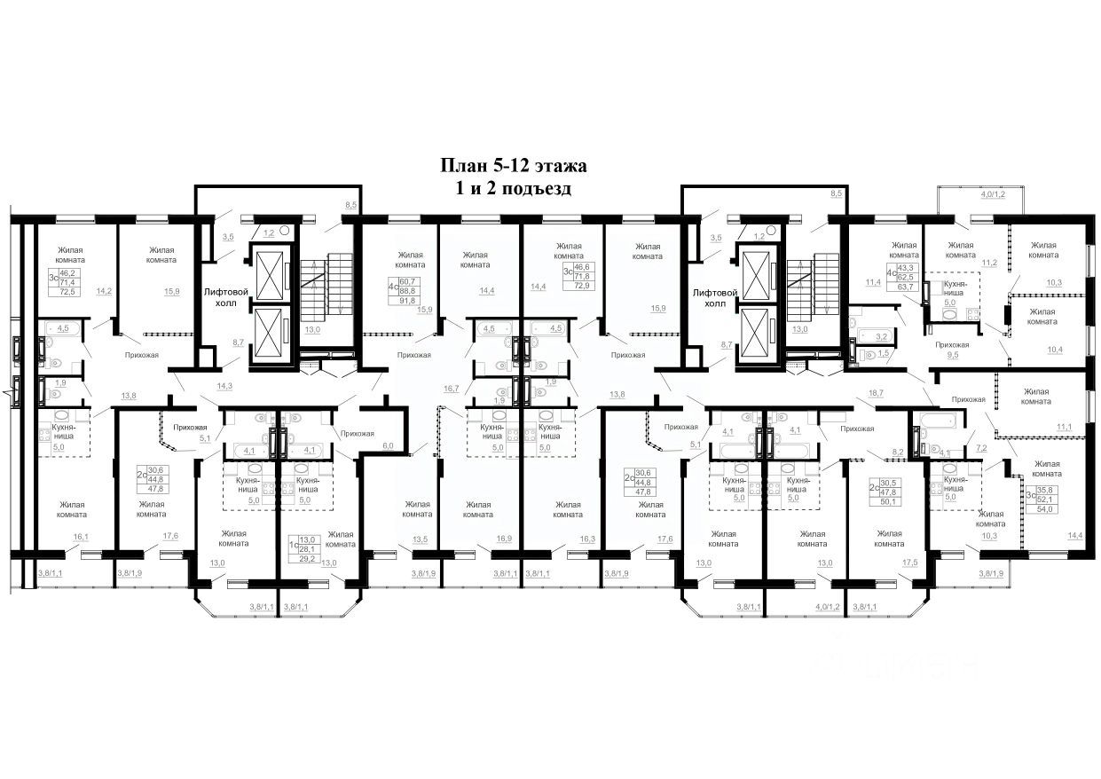 1-комн. квартира, 52.8 м², 9/25 этаж