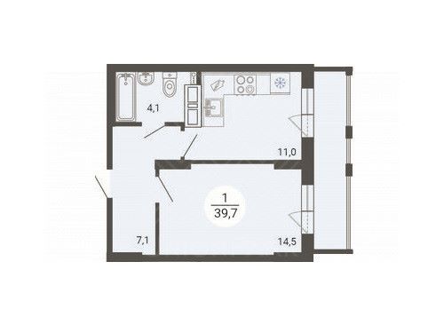 1-комн. квартира, 41.1 м2, 23/25 этаж