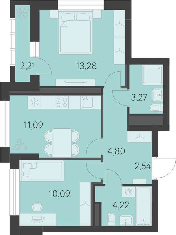 2-комн., 50.4 м², 4/17 этаж