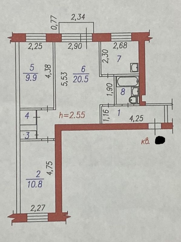 3-комн., 57.1 м², 4/5 этаж