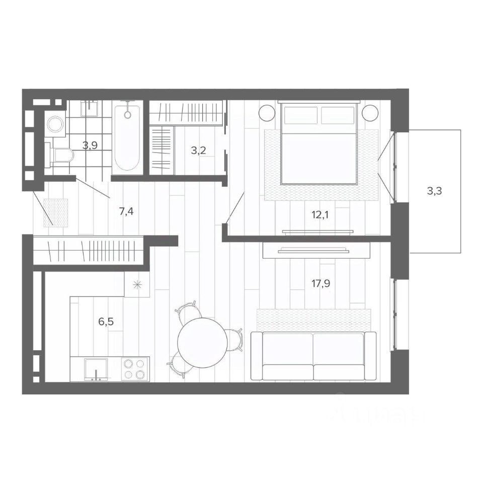 2-комн., 51.12 м², 7/9 этаж
