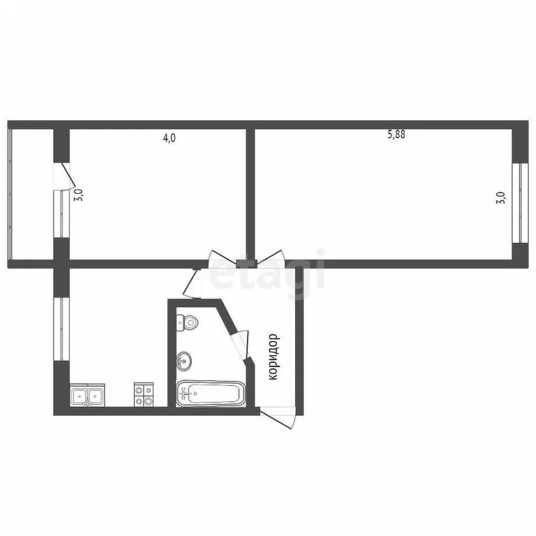 2-комн., 44.7 м², 3/5 этаж