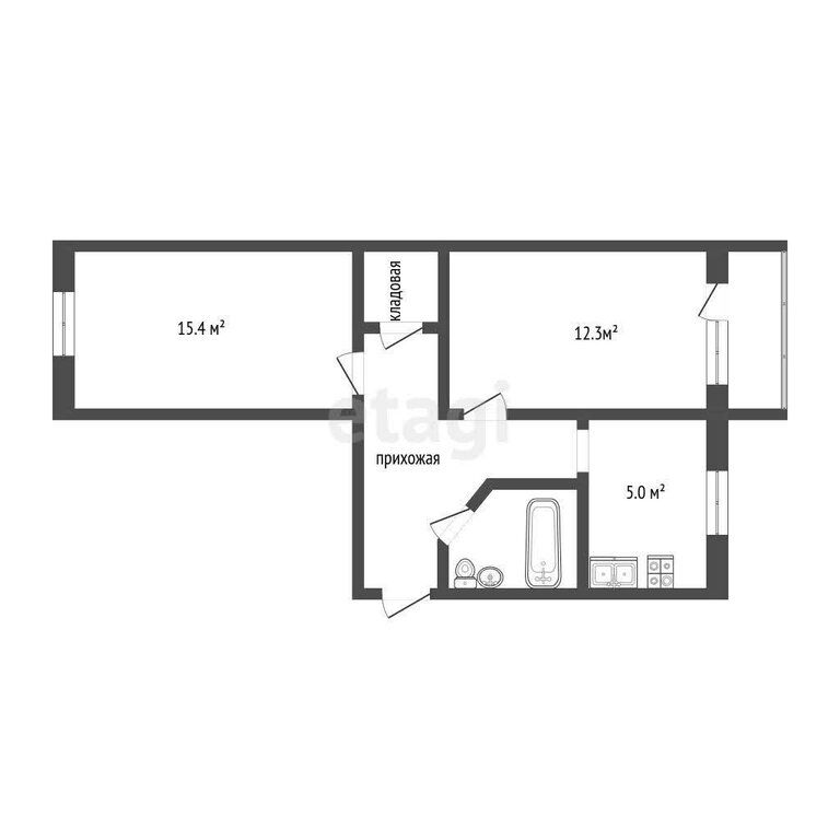 2-комн., 44.4 м², 3/5 этаж