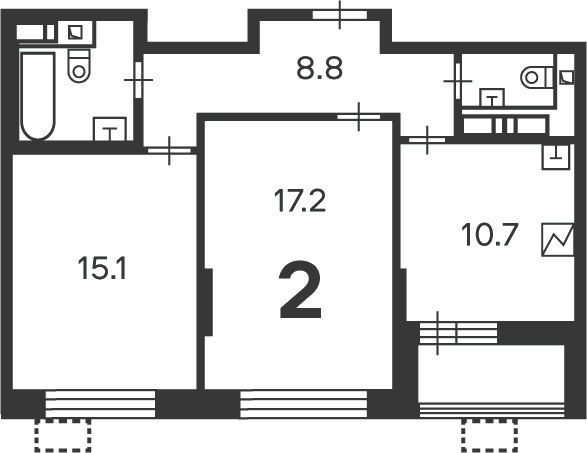 2-комн., 57.5 м², 9/16 этаж