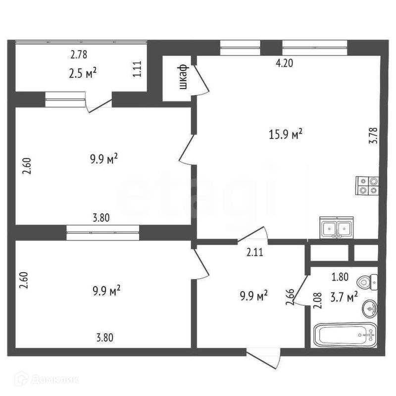 2-комн., 47.7 м², 4/25 этаж
