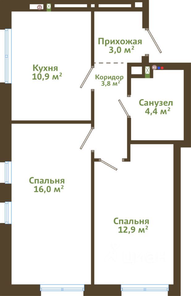 2-комн. квартира, 51 м2, 12/14 этаж
