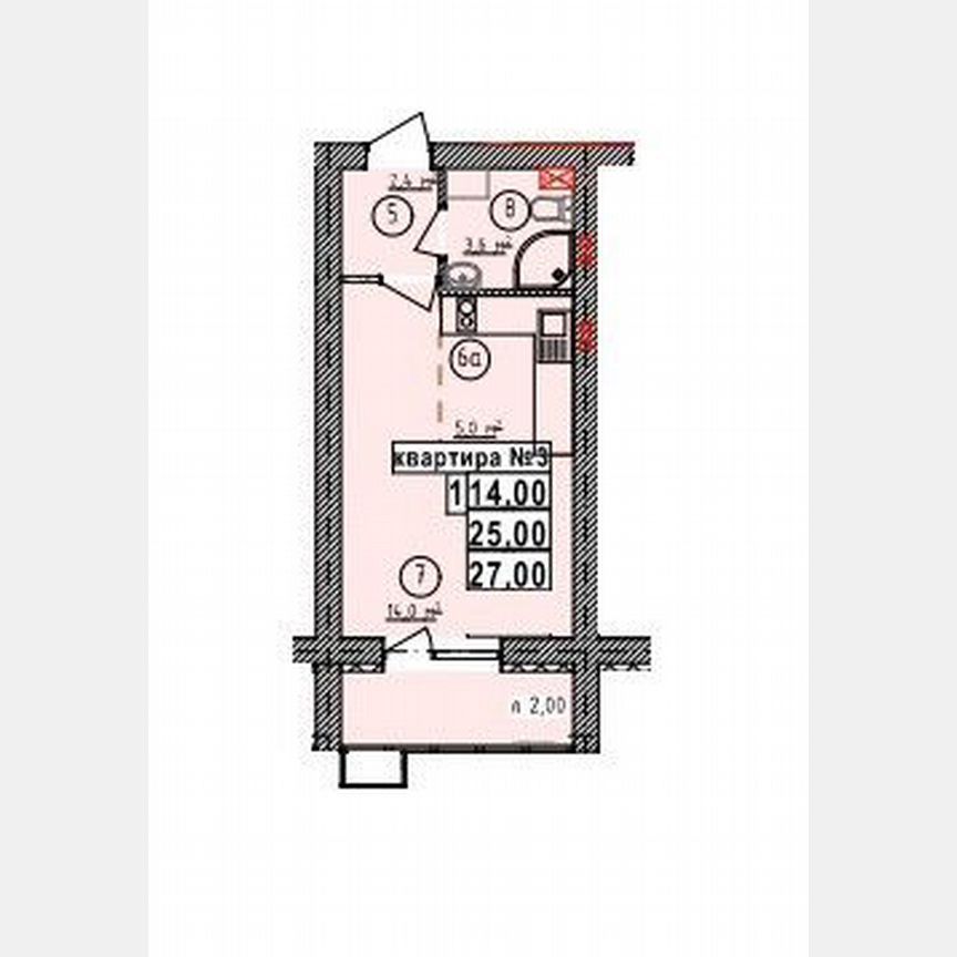 Студия, 27 м², 3/5 этаж