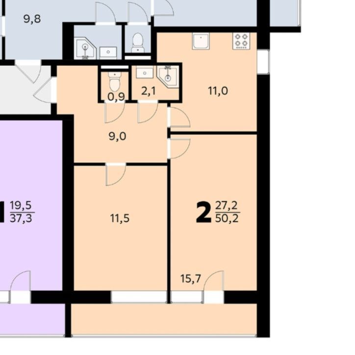 2-комн. квартира, 49.5 м2, 5/16 этаж