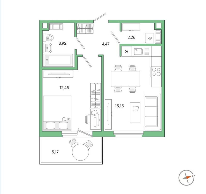 1-комн., 37.5 м², 5/9 этаж