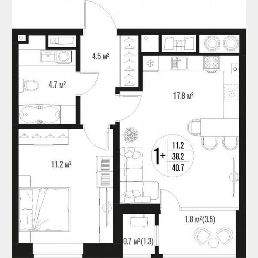 Студия, 40.7 м², 10/17 этаж