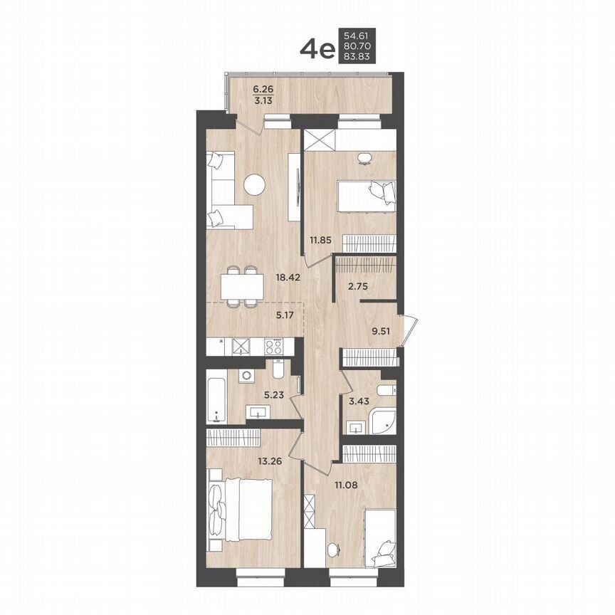 4-комн. квартира, 83.8 м2, 13/24 этаж