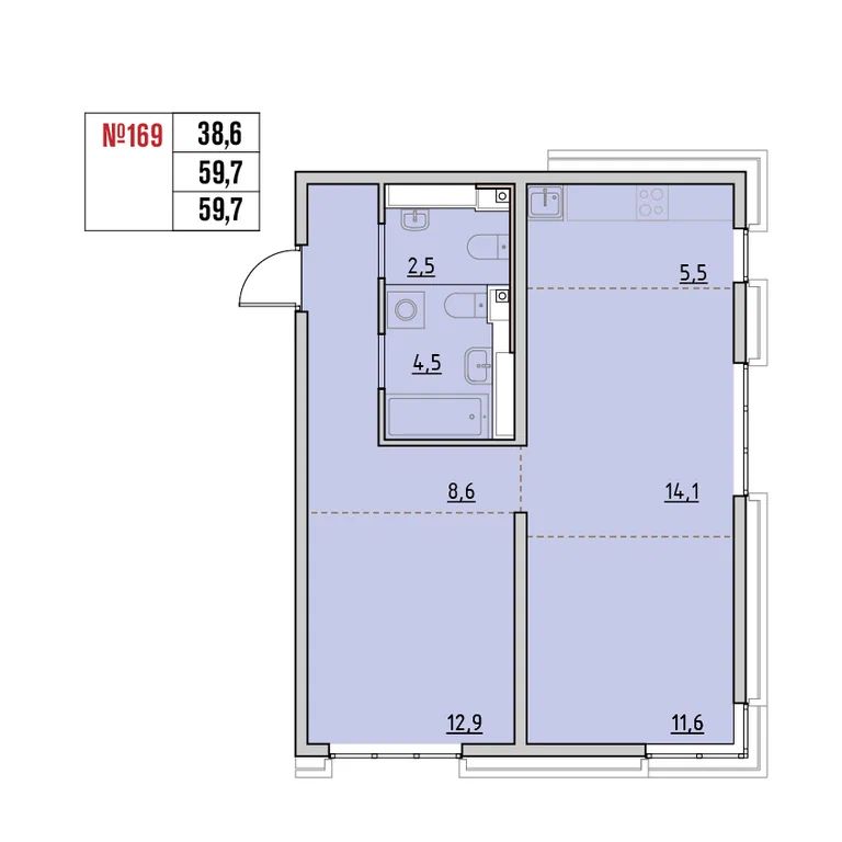 3-комн. квартира, 59.7 м2, 9/15 этаж