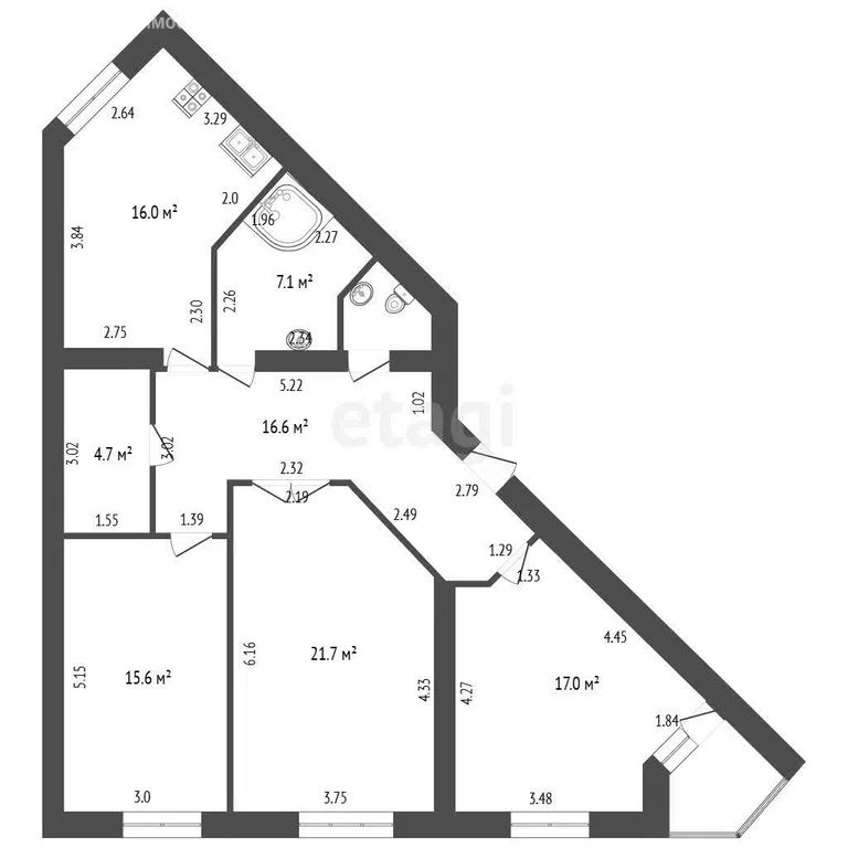 3-комн., 99.7 м², 5/6 этаж
