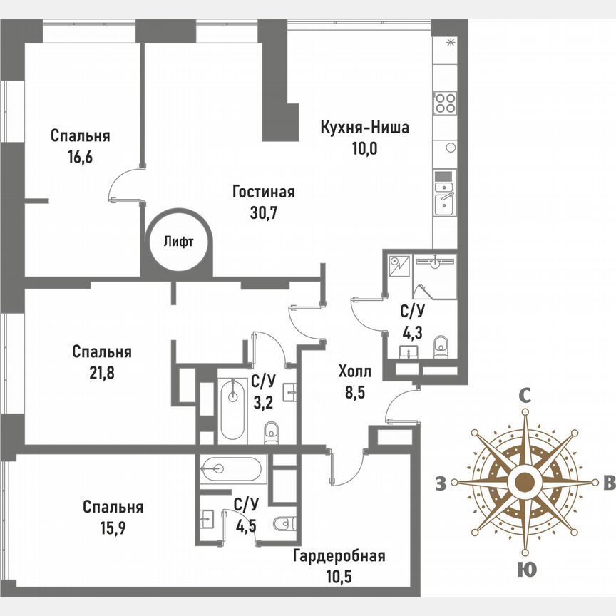 3-комн., 170.8 м², 20/20 этаж