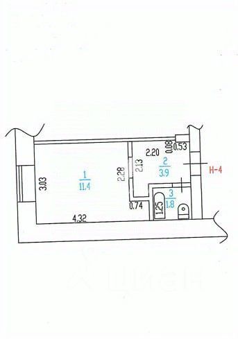 Студия, 17 м², -1/4 этаж