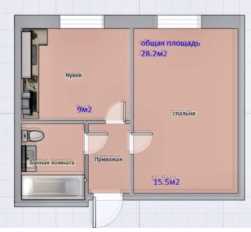 1-комн. квартира, 28.2 м², 2/3 этаж
