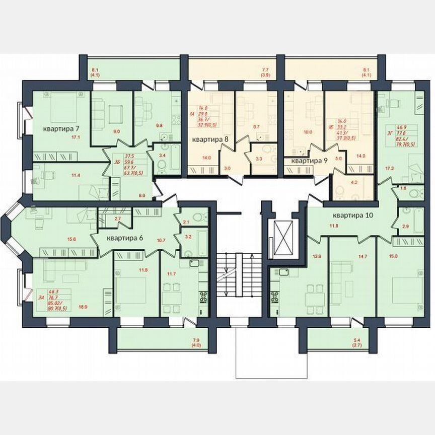 3-комн. квартира, 79.7 м2, 2/10 этаж