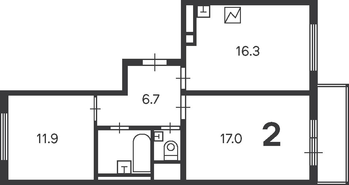 2-комн., 57 м², 8/14 этаж