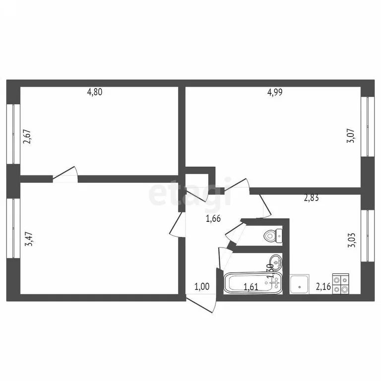 3-комн., 60.9 м², 1/5 этаж