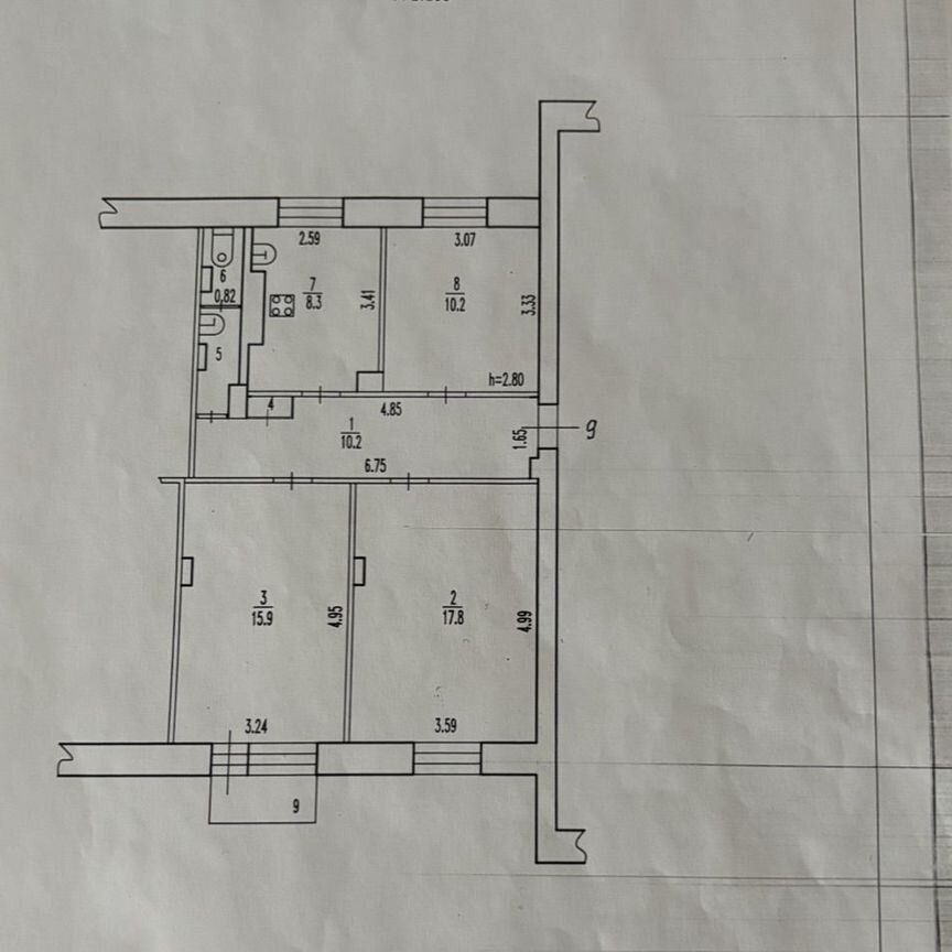 3-комн. квартира, 66 м2, 2/2 этаж