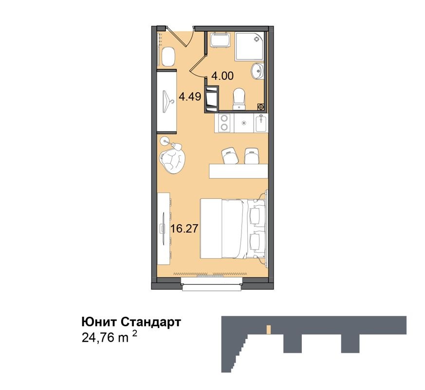 Студия, 25.2 м², 6/30 этаж