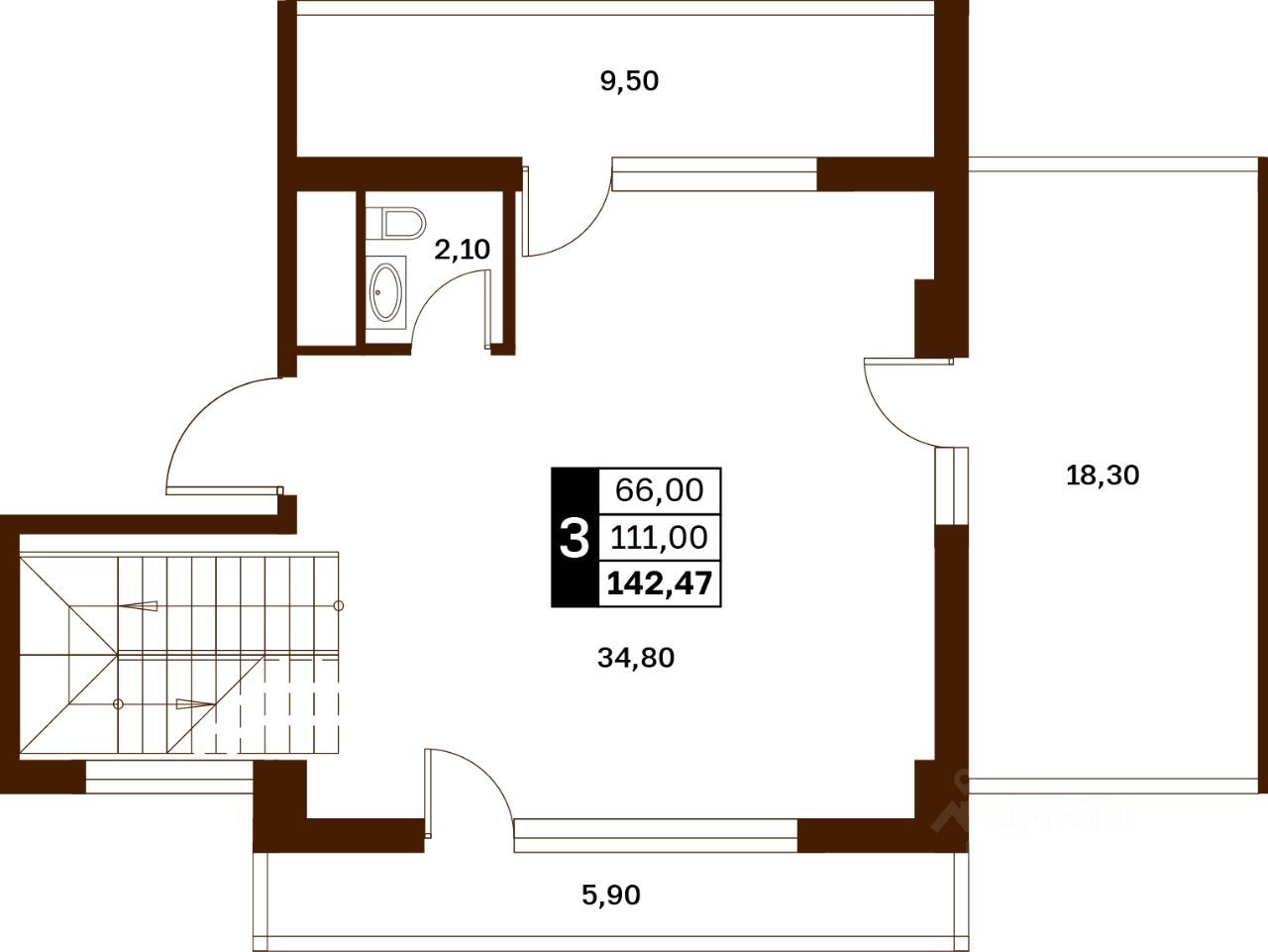 3-комн., 142.47 м², 12/14 этаж