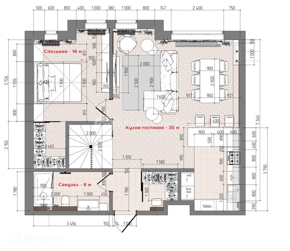 2-комн., 134 м², 1/4 этаж