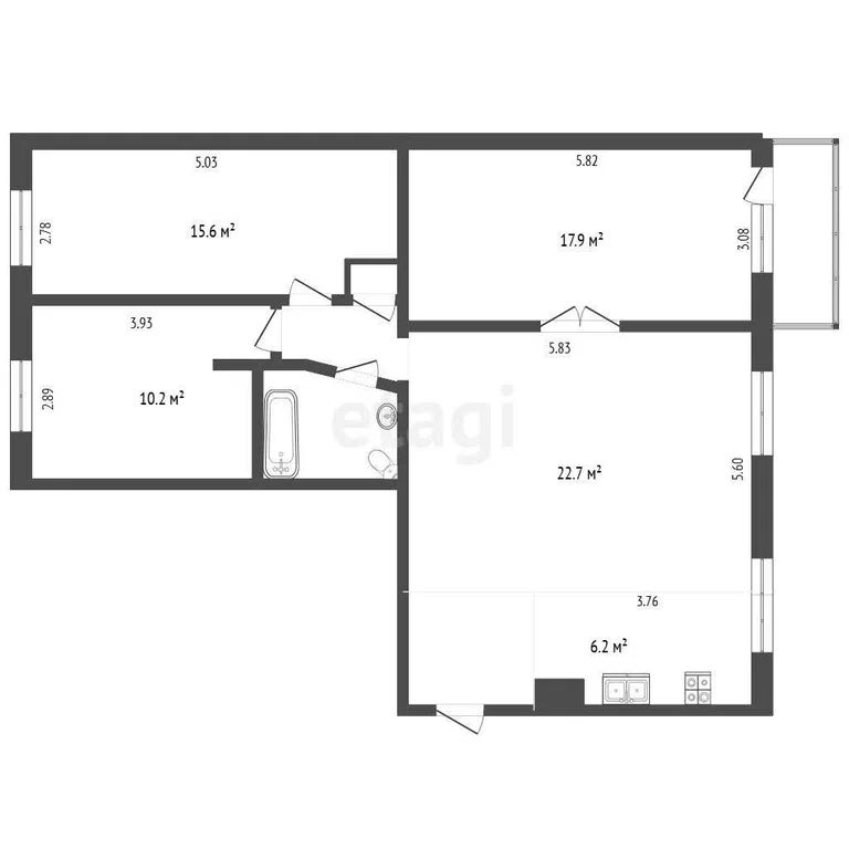 3-комн. квартира, 81.8 м2, 3/5 этаж