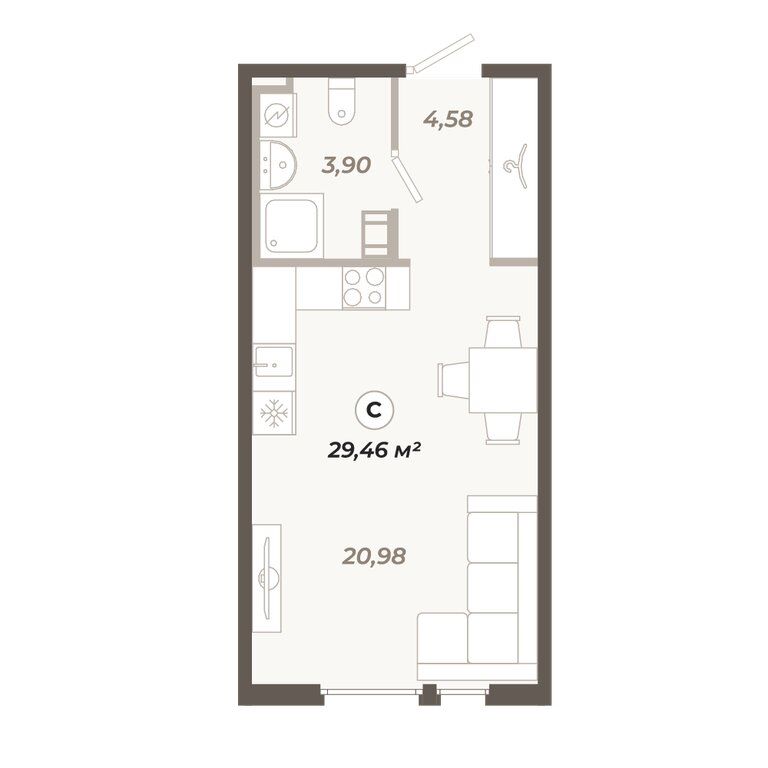 29.46 м², 4/12 этаж
