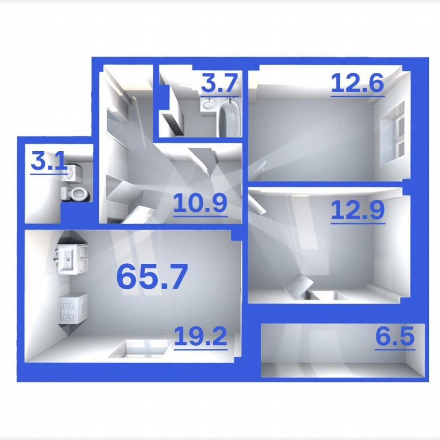 2-комн., 58.7 м², 6/9 этаж