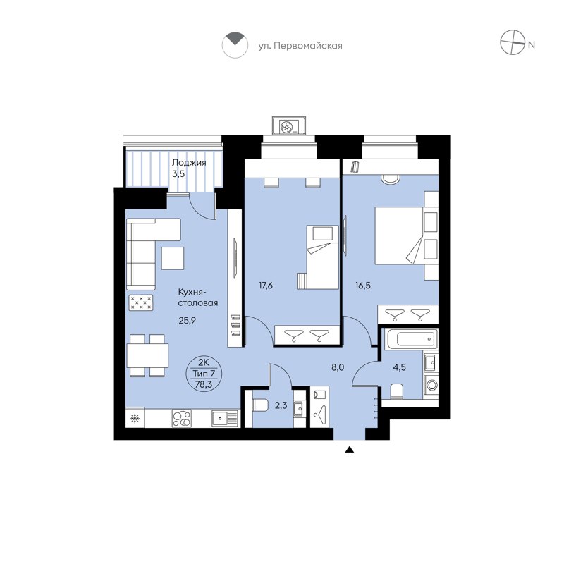 2-комн., 78.3 м², 12/12 этаж