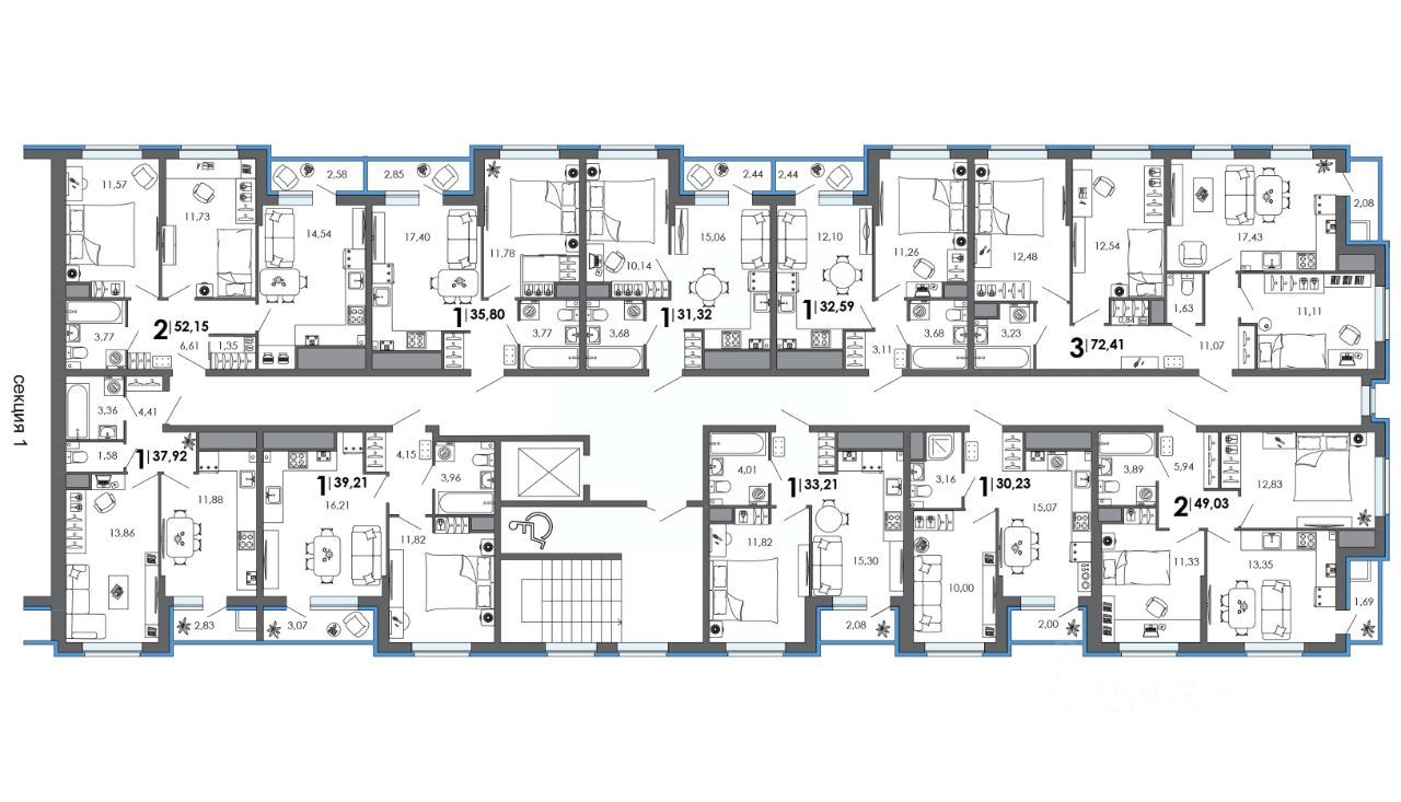 2-комн., 52.15 м², 4/8 этаж