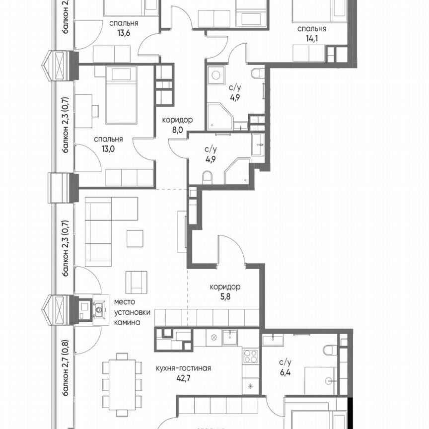 5-комн., 145 м², 15/23 этаж
