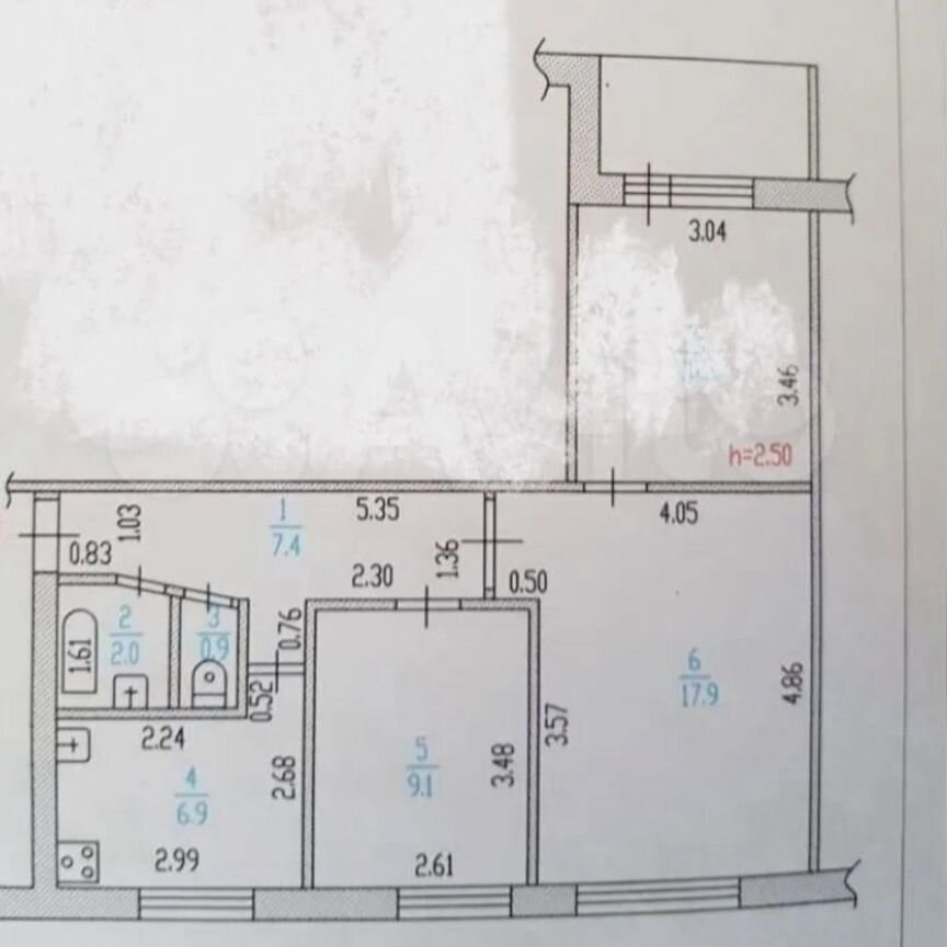 3-комн., 54.5 м², 7/9 этаж