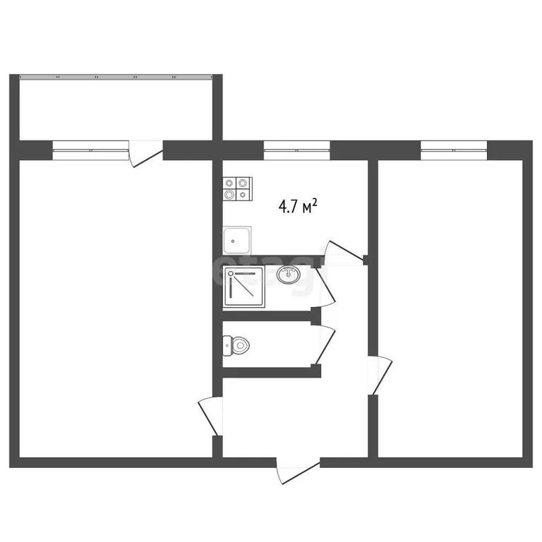 2-комн. квартира, 43.5 м2, 3/5 этаж
